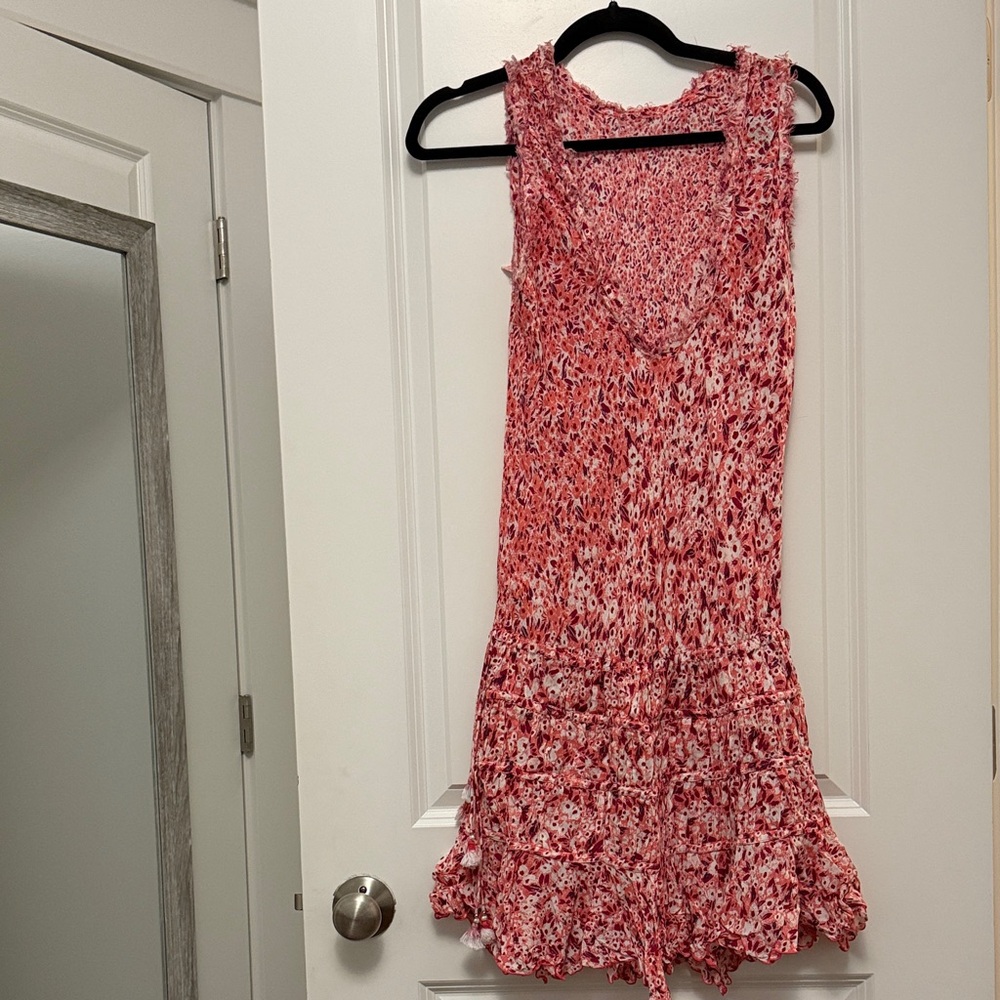 Poupette St. Barth Coral and White Sleeveless Mini Dress